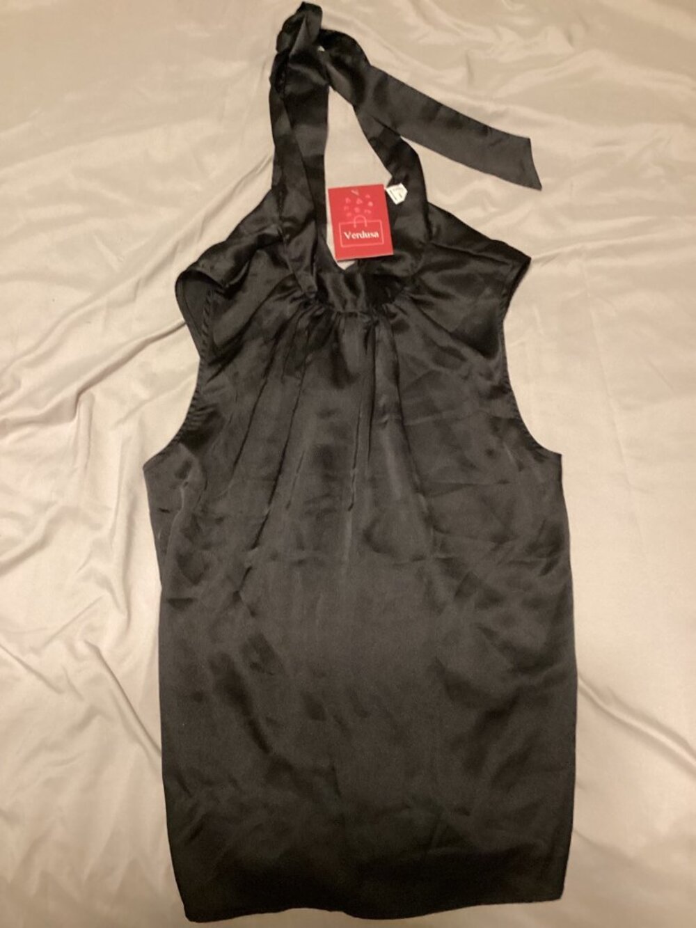 Verdusa Womens Black Halter Neck Satin Top * Large * New With Tags * NWT